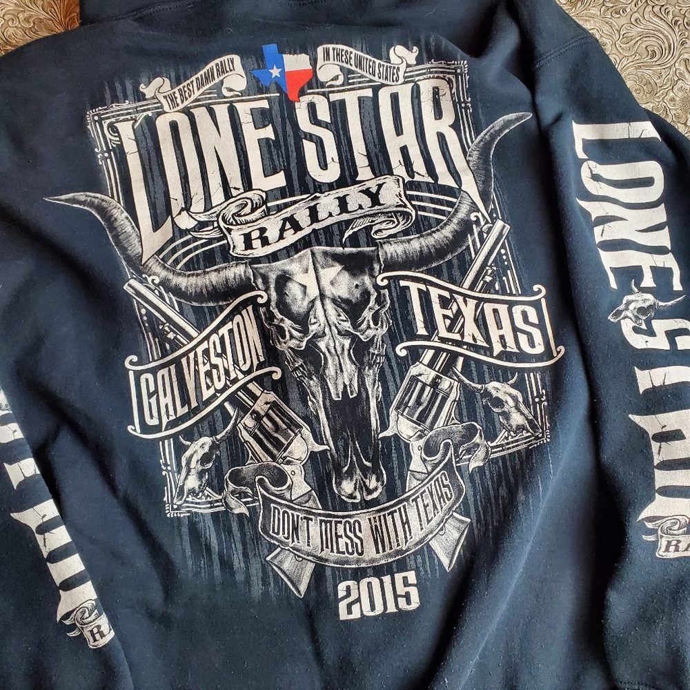 Vtg 2015 Lone Star Bike Rally Galveston TX Hoodie Pistols Skull sz XL Read Desc.